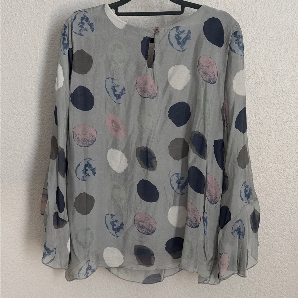 Gigi Moda Diana Gray Silk Kafkan Style Blouse OS - Picture 4 of 5
